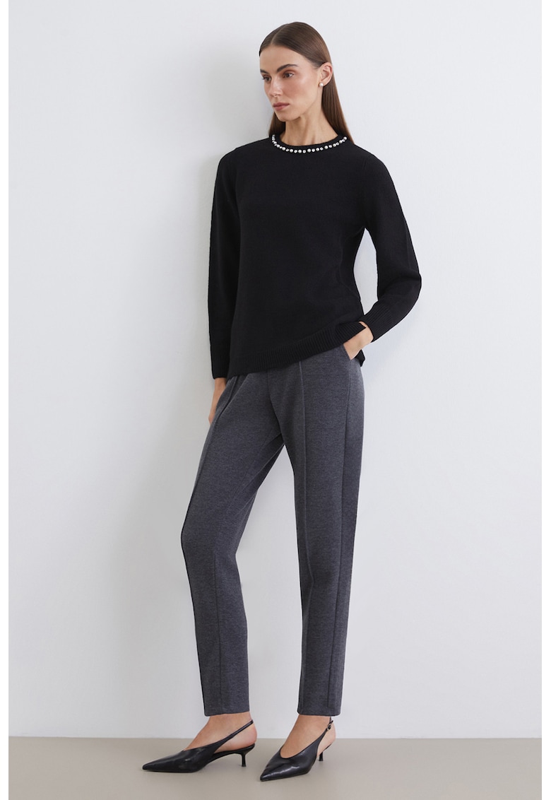 Pantaloni conici cu cusaturi frontale - Gri inchis melange