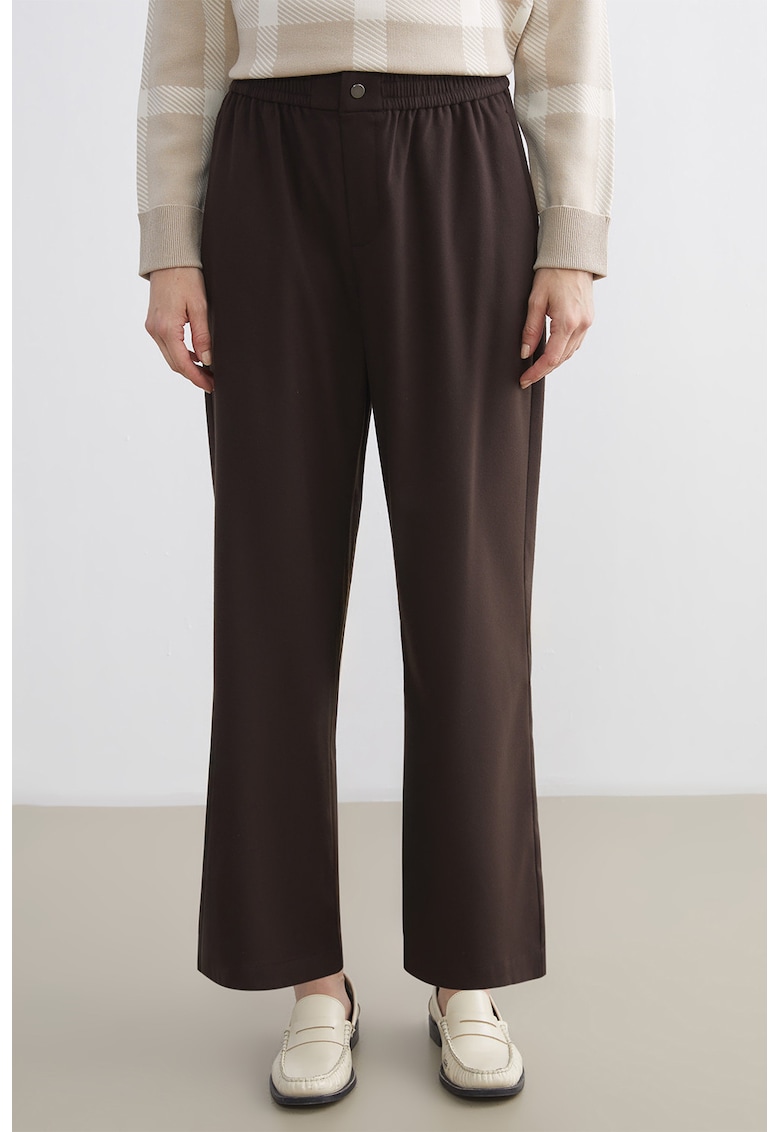 Pantaloni relaxed-fit cu talie elastica - Maro inchis