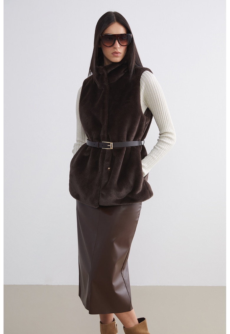 Vesta din blana sintetica cu curea in talie