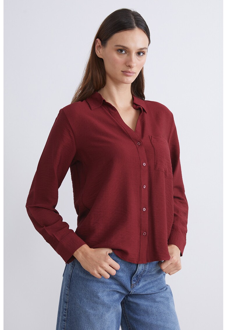Camasa uni cu buzunar pe piept - Rosu inchis