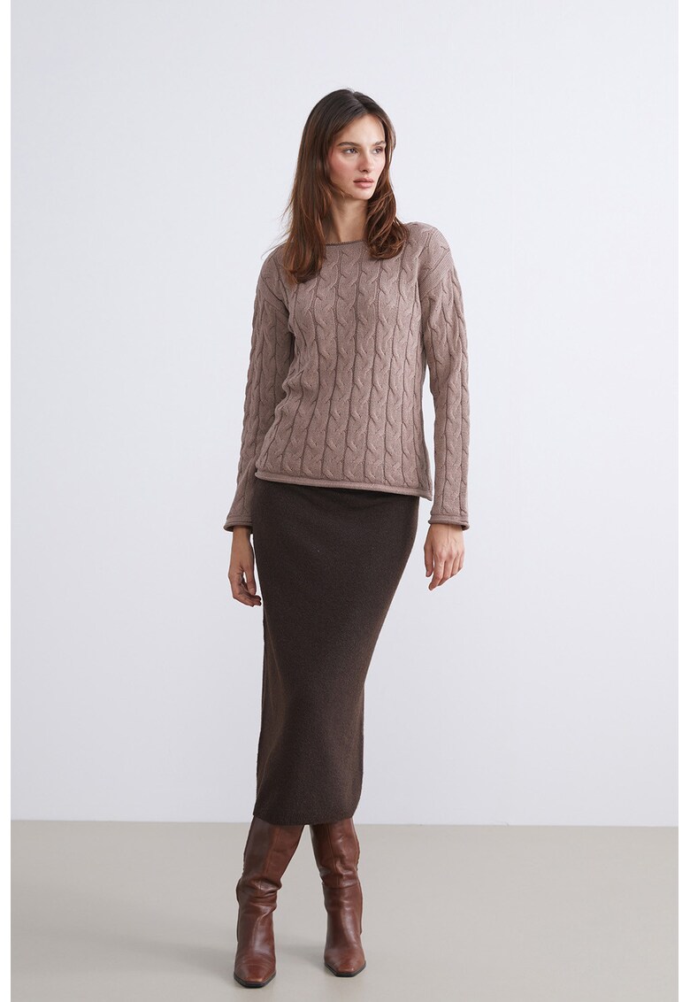 Fusta midi cu slit pe partea din spate - Maro inchis