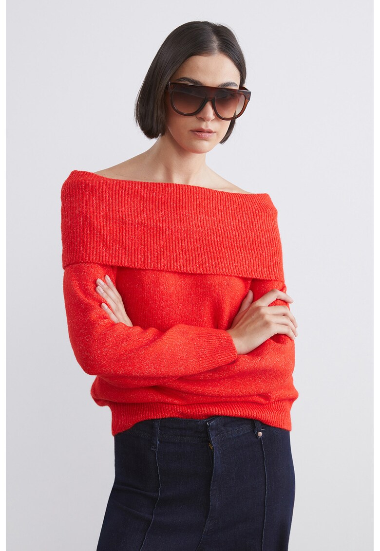 Pulover uni cu decolteu pe umeri - Rosu