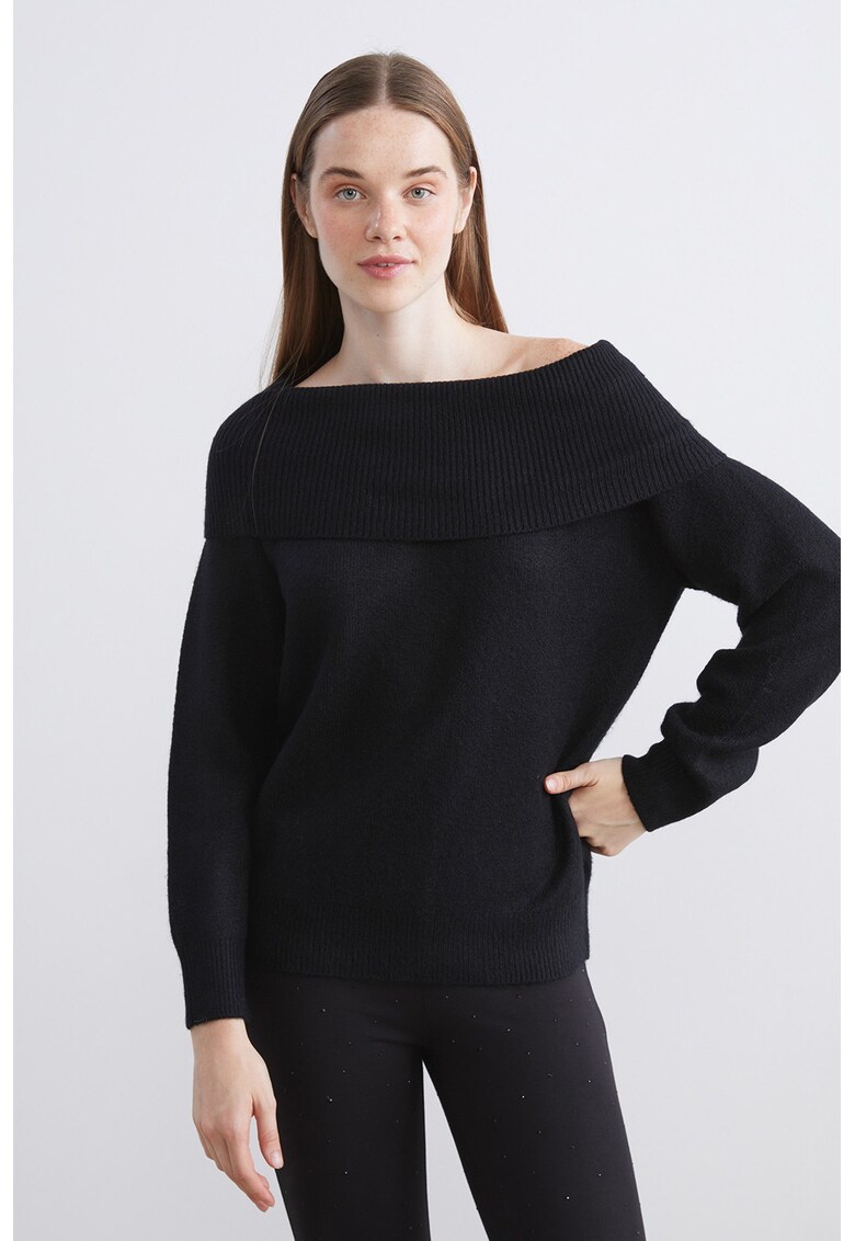 Pulover uni cu decolteu pe umeri - Negru