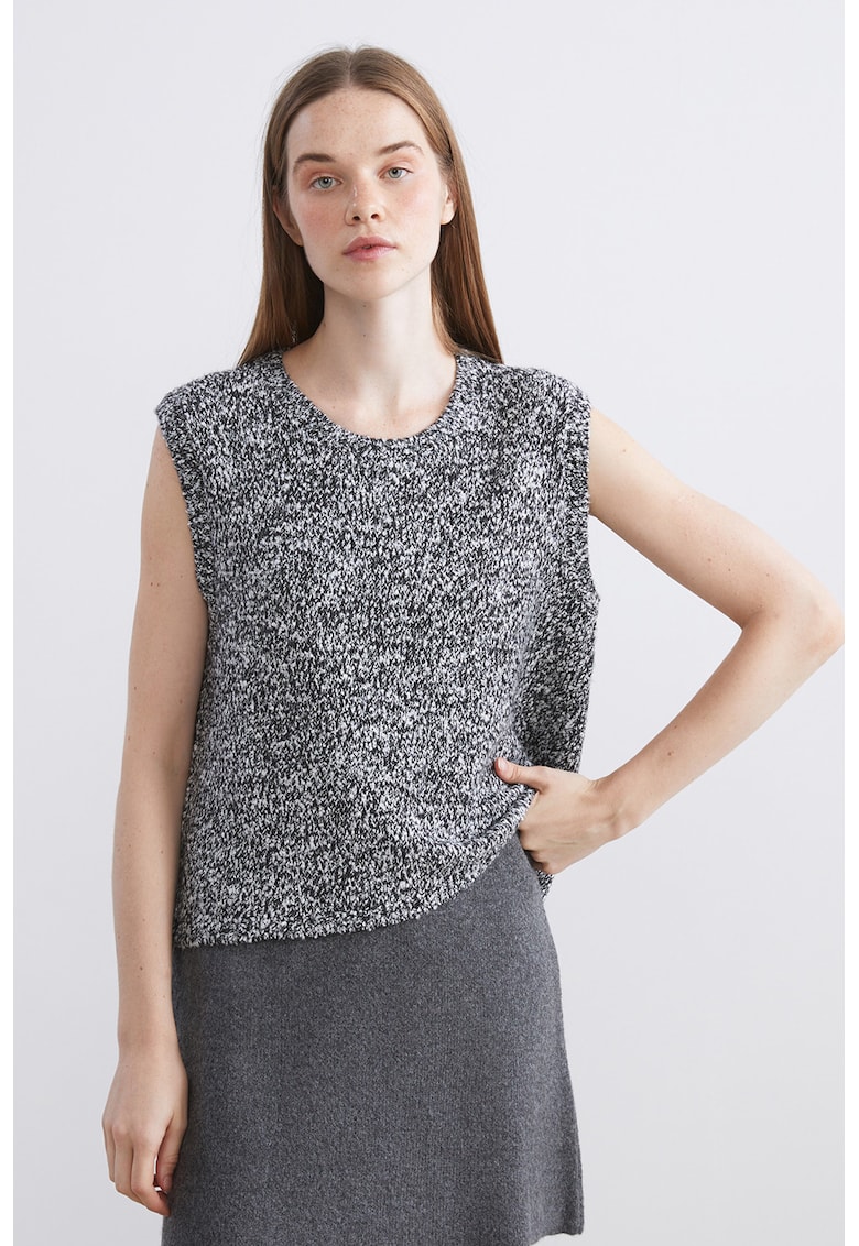 Pulover fara maneci cu decolteu rotund - Alb/Negru