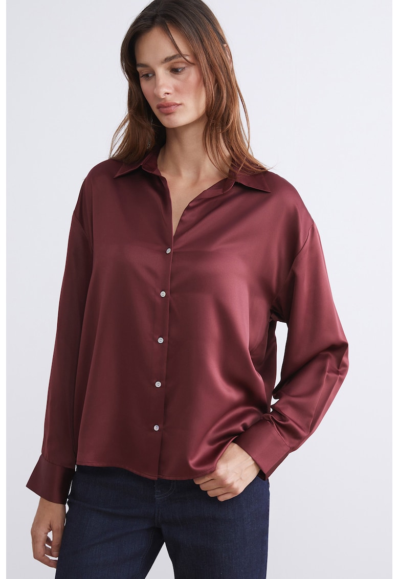 Camasa de satin cu maneci cazute - Visiniu