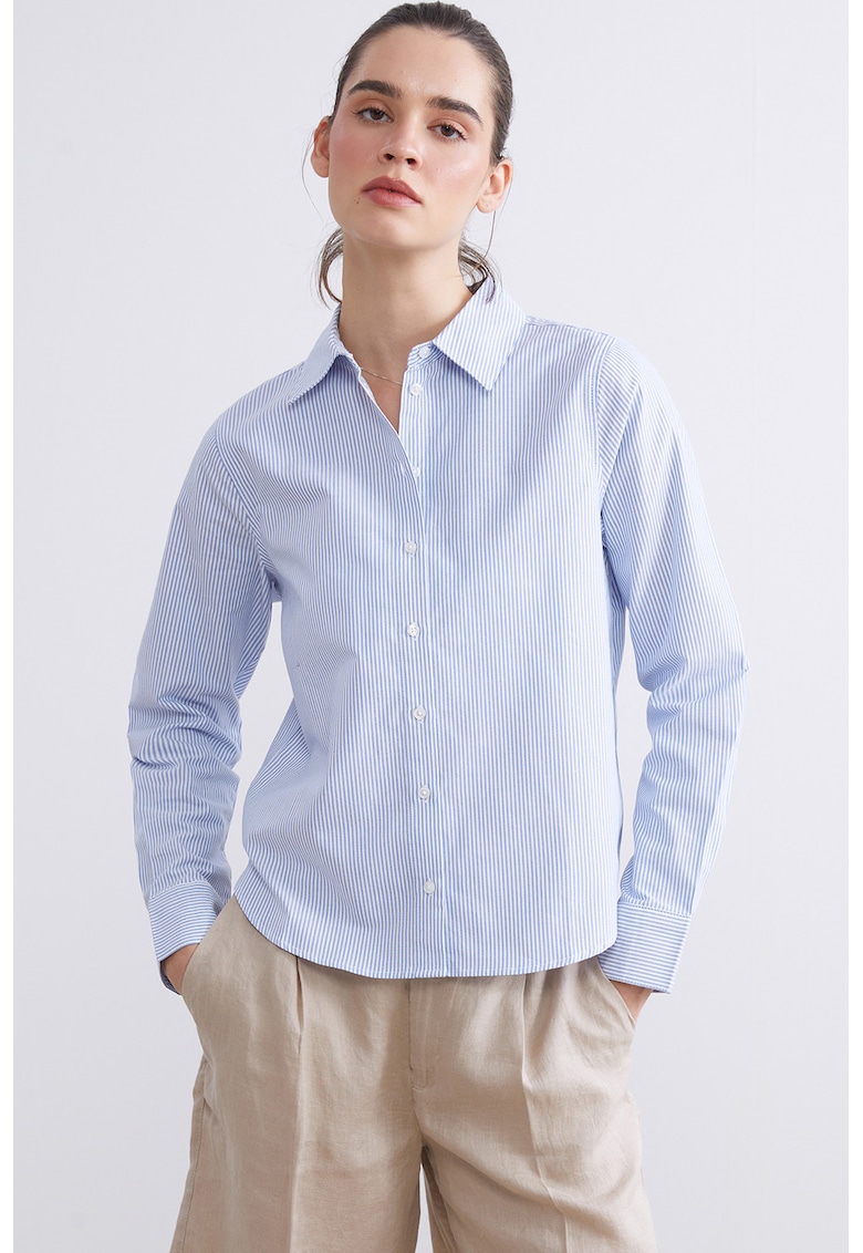 Camasa de bumbac cu dungi - Alb/Albastru lavanda