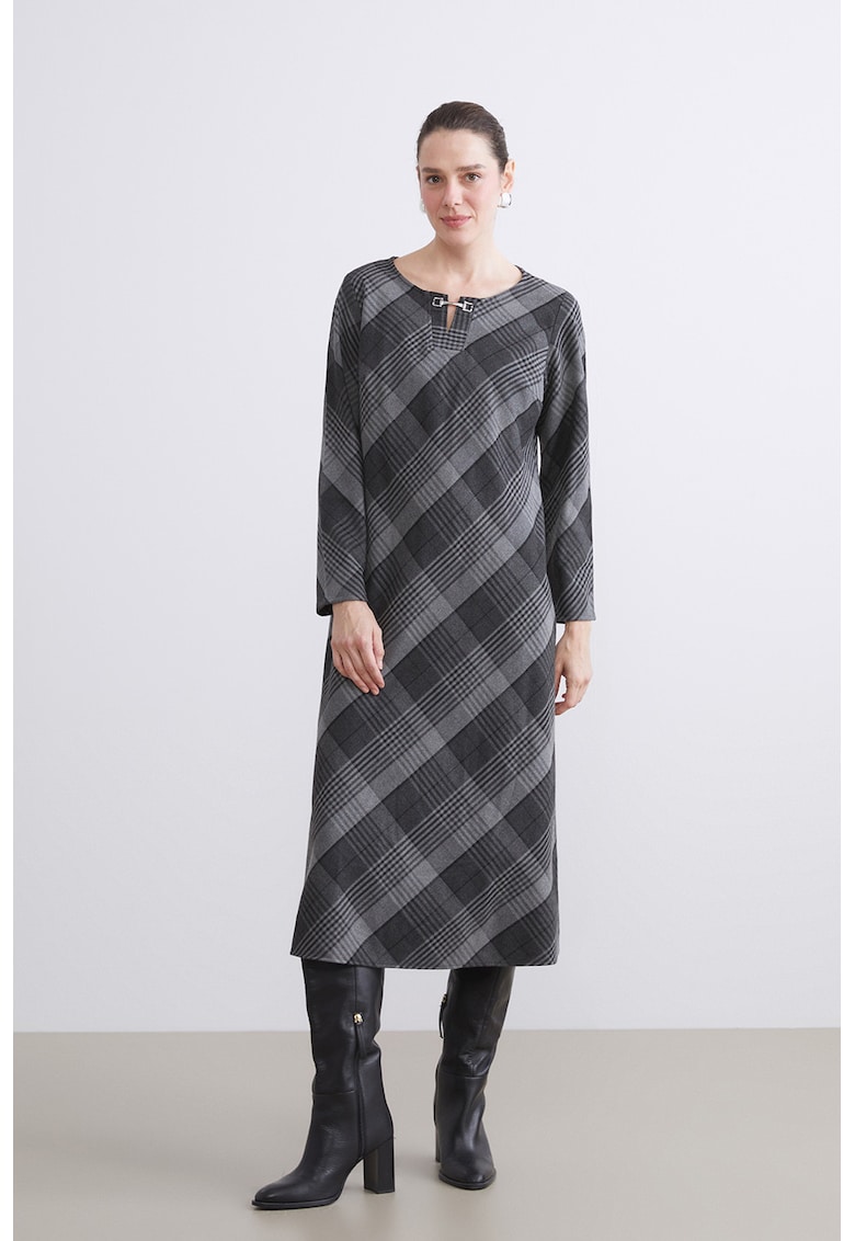 Rochie dreapta cu model in carouri - Negru/Gri inchis
