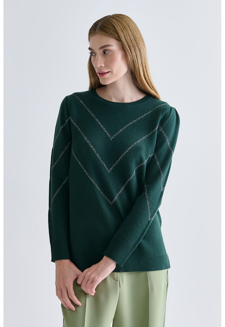 Pulover cu detalii stralucitoare - Verde englez/Argintiu