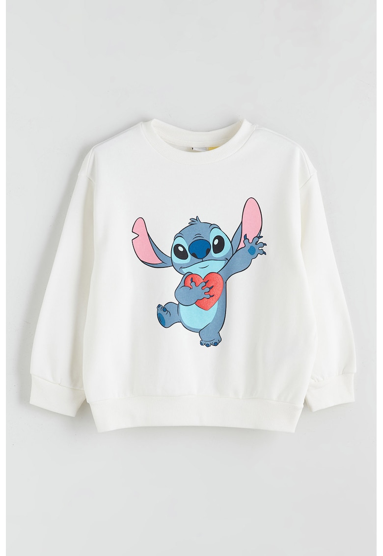 Bluza de trening cu imprimeu Stitch - Alb/Albastru prafuit/Roz pastel