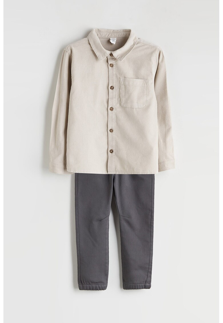 Set de camasa si pantaloni jogger - Bej/Gri inchis