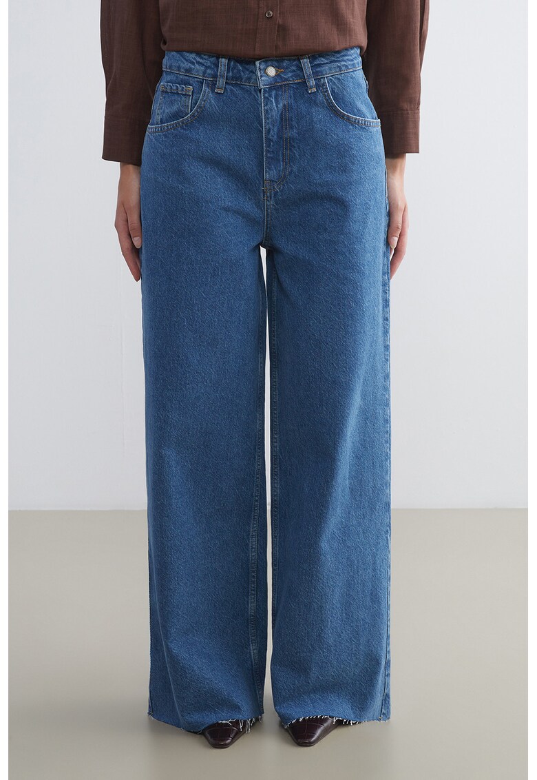 Blugi cu talie inalta si croiala ampla - Albastru