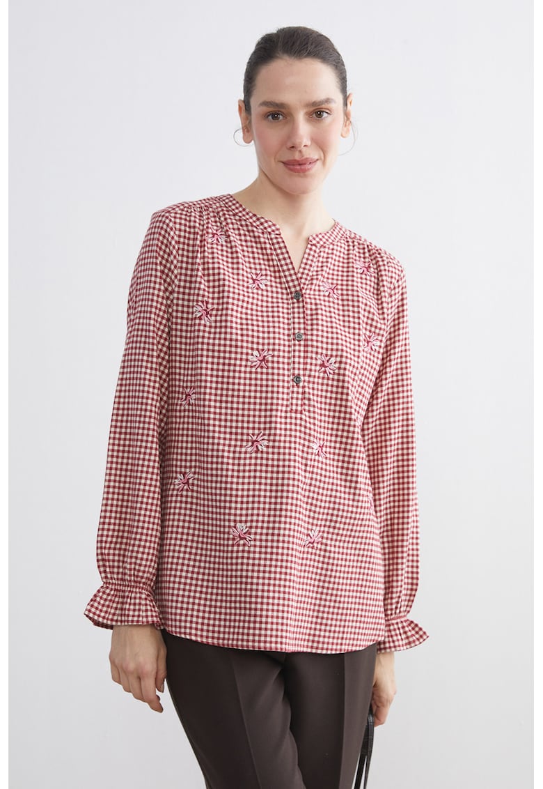 Bluza-tunica cu detalii brodate - Rosu/Alb
