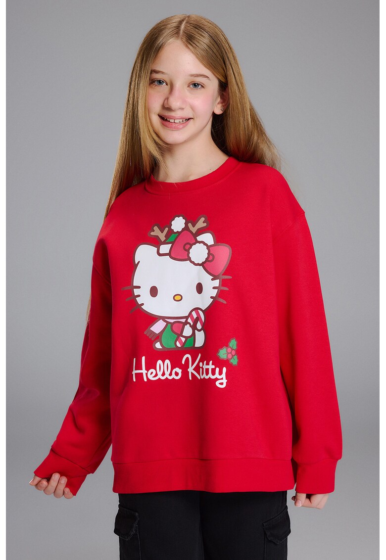 Bluza de trneing cu imprimeu Hello Kitty - Rosu/Alb/Verde