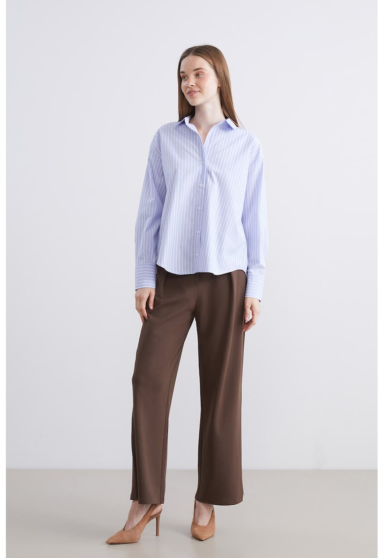 Pantaloni drepti cu curea in talie - Maro inchis