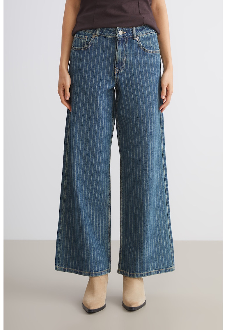 Blugi cu dungi si croiala ampla - Bej/Albastru