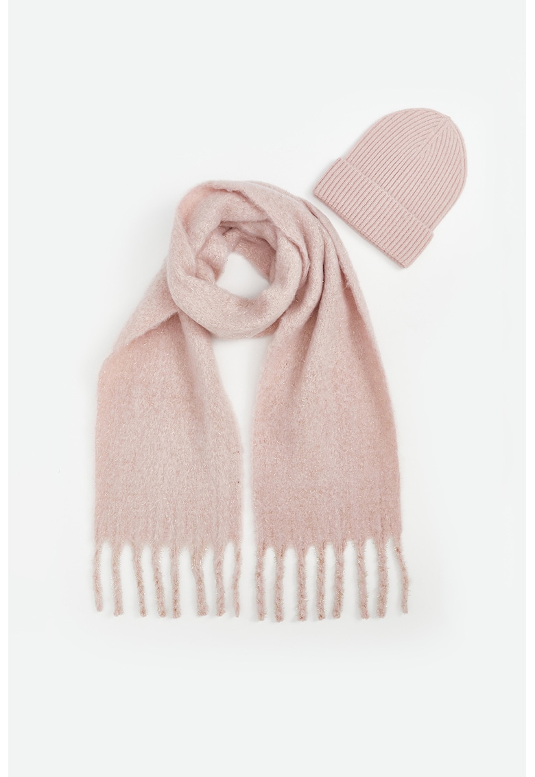 Set de caciula si fular cu franjuri - 2 piese - Piersica