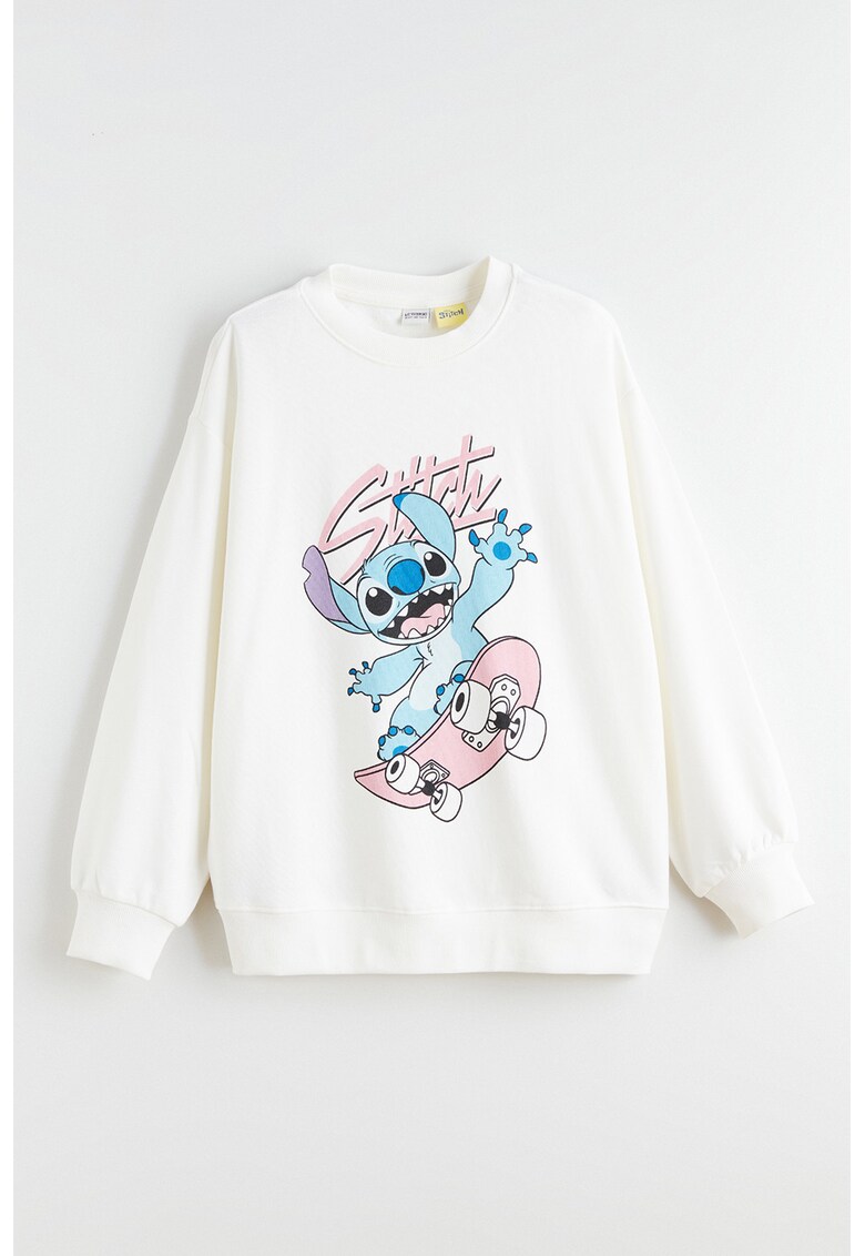 Bluza lejera de trening cu imprimeu Stitch - Alb/Roz pal/Albastru deschis