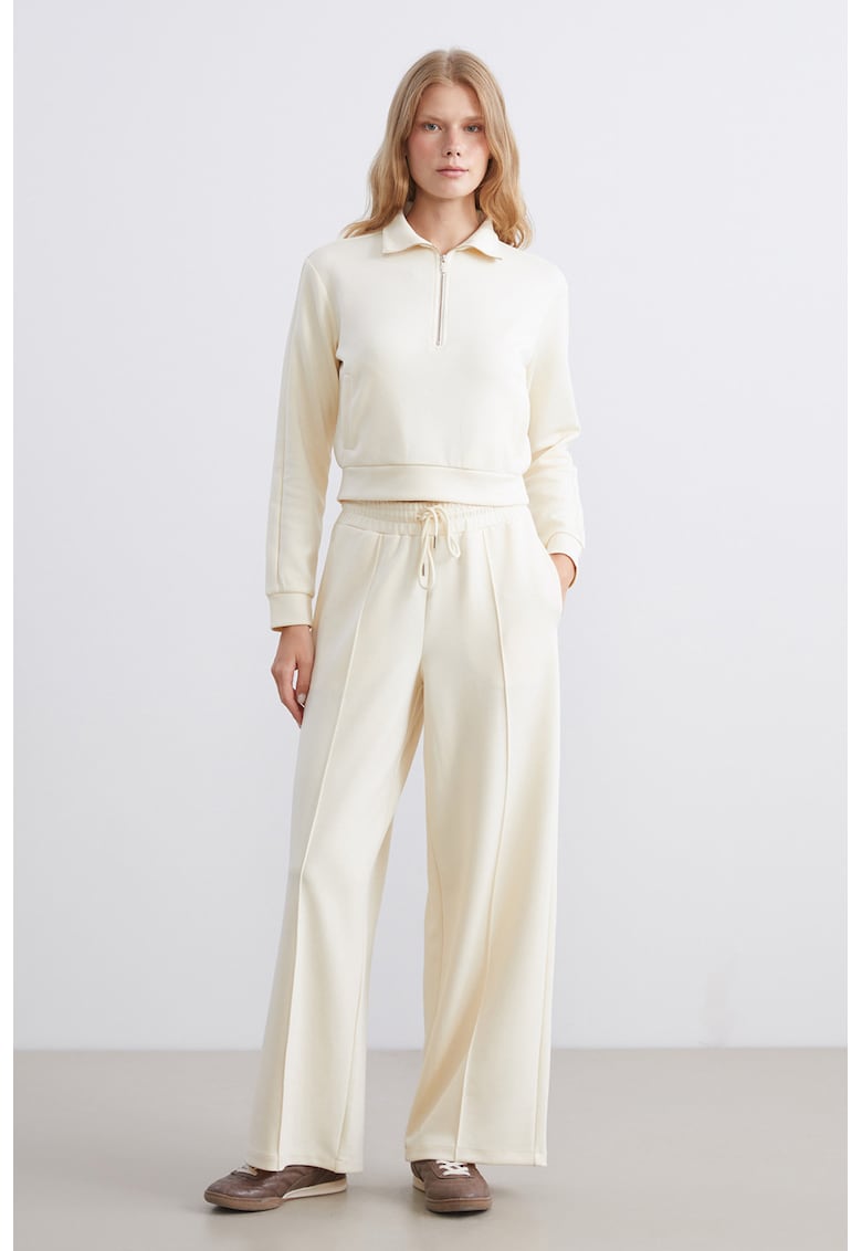 Pantaloni cu croiala ampla si talie ajustabila - Alb fildes