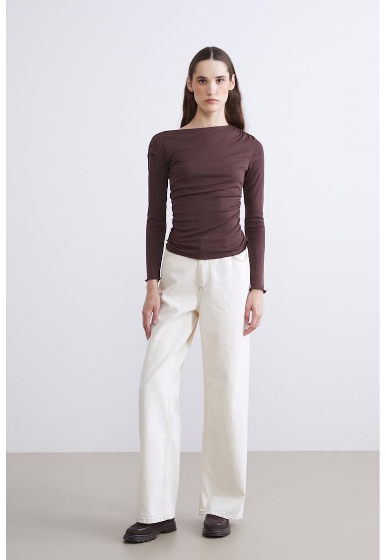 Bluza slim-fit cu maneci lungi - Maro inchis