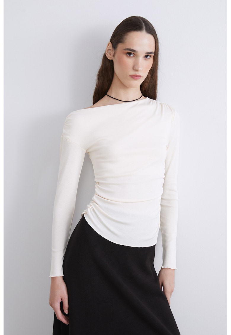 Bluza slim-fit cu maneci lungi - Alb