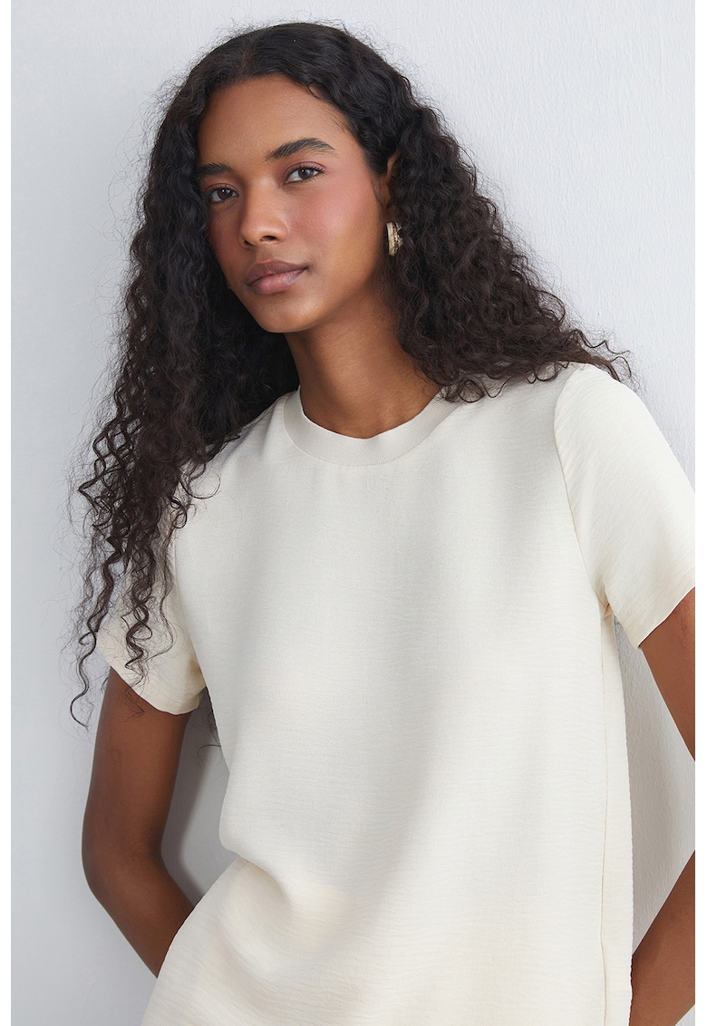 Tricou cu decolteu rotund - Alb fildes