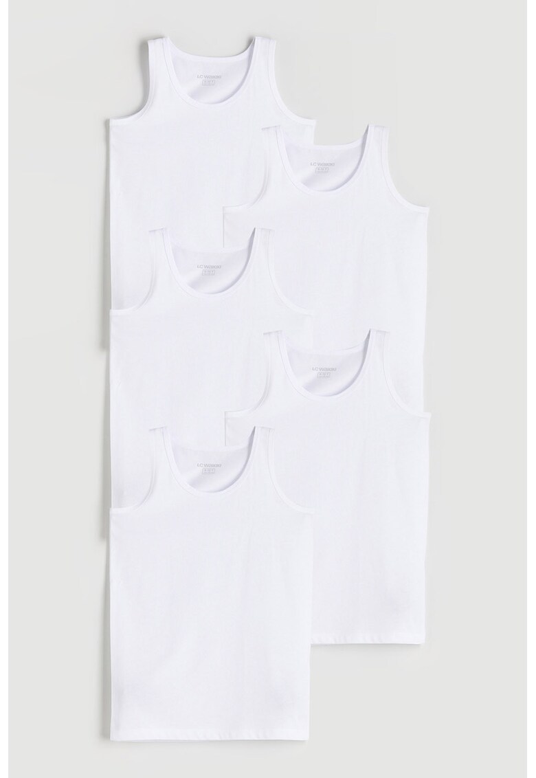 Set de tricouri uni din bumbac - 5 piese - Alb