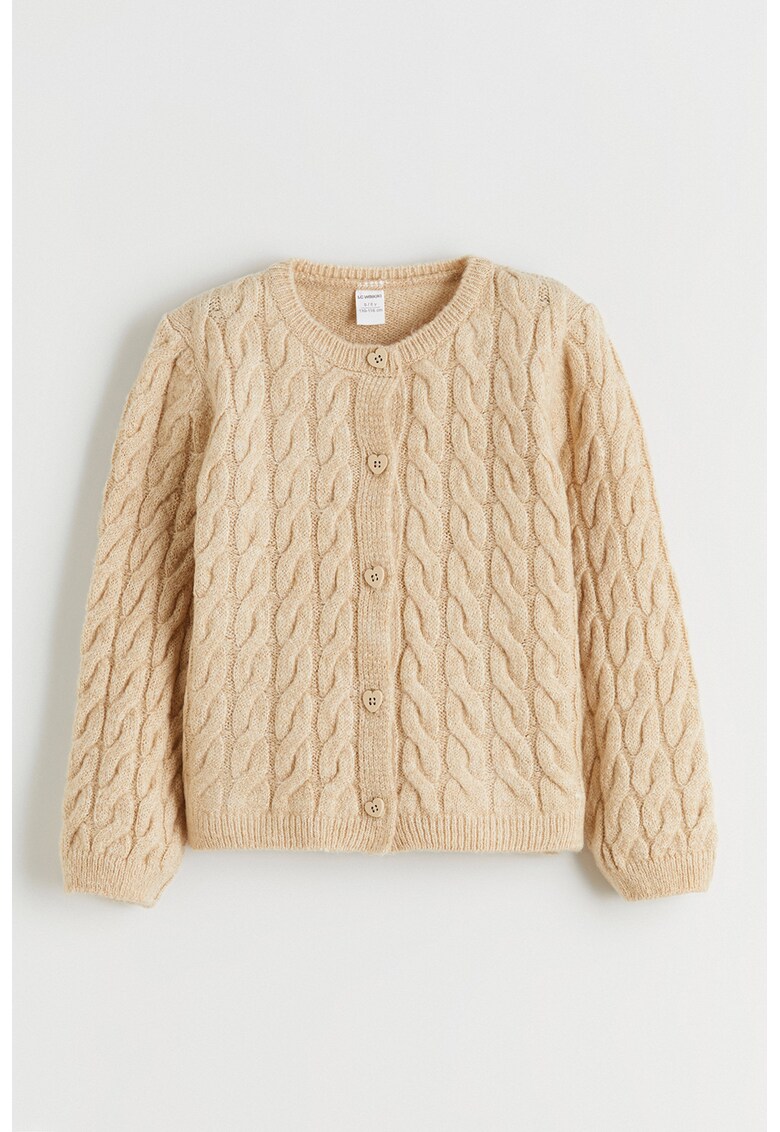 Cardigan cu model torsade si nasturi - Maro nisip