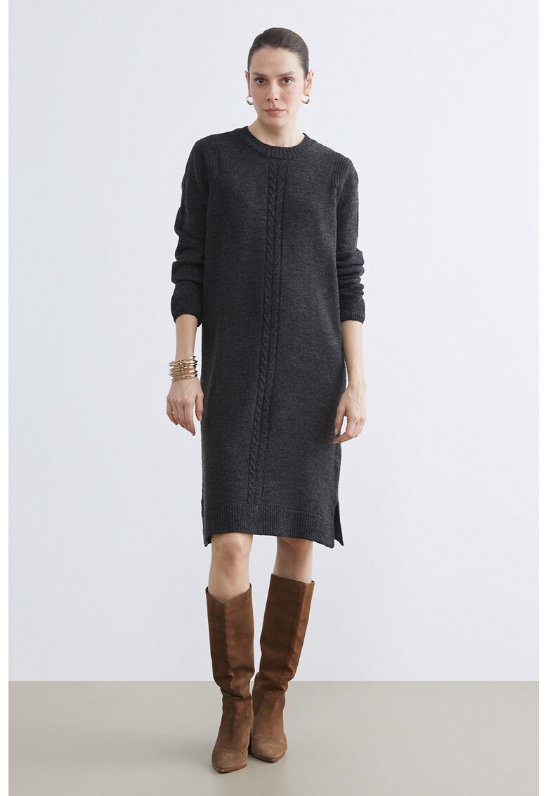 Rochie lejera tricotata - Gri inchis melange