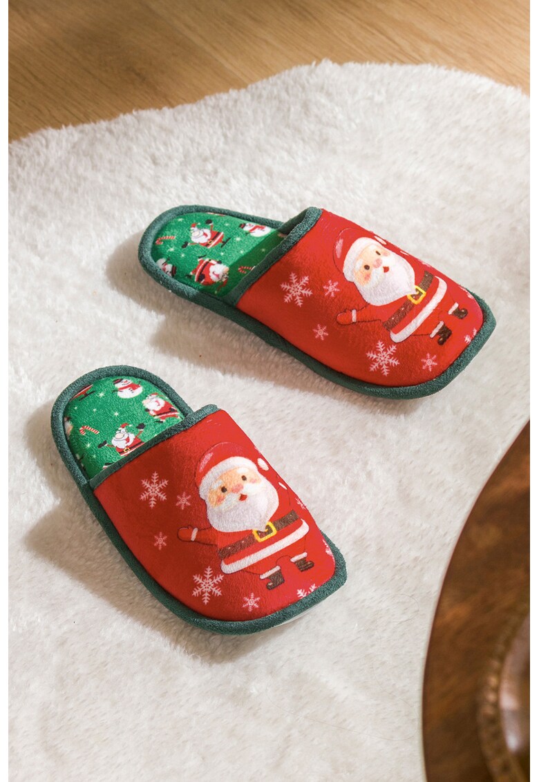 Papuci de casa cu model Mos Craciun - Rosu/Alb/Verde