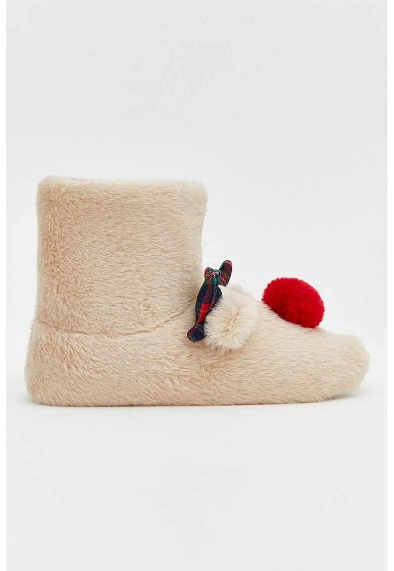 Botosei pufosi cu aplicatie cerb - Rosu/Piersica