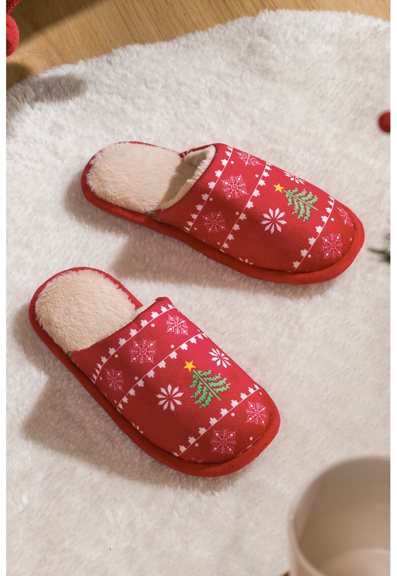 Papuci cu model tematic de Craciun - Rosu/Alb/Verde