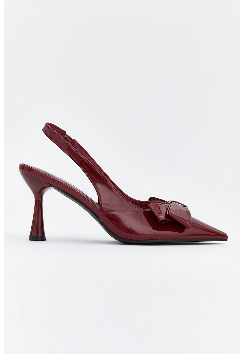 Pantofi slingback de piele ecologica cu funda - Visiniu