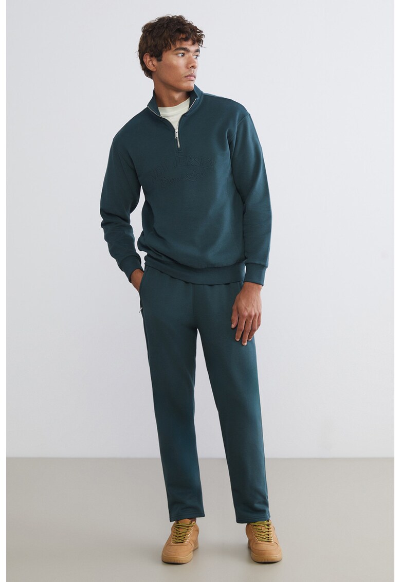 Bluza de trening cu fenta cu fermoar - Albastru petrol