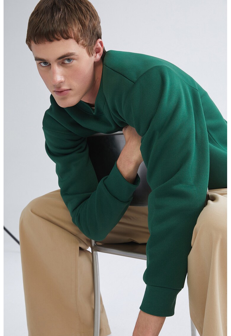 Bluza de trening cu decolteu la baza gatului - Verde englez