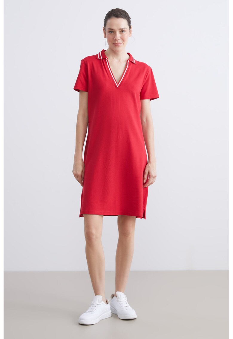 Rochie-tricou cu decolteu in V - Rosu/Alb