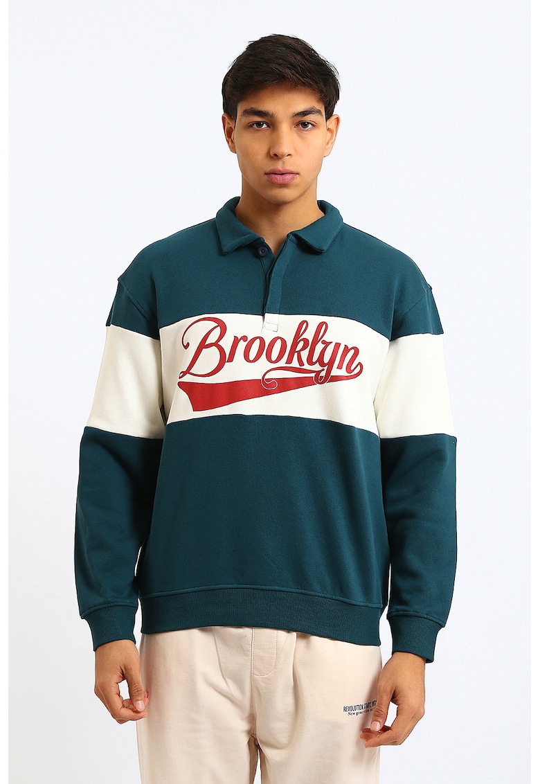 Bluza polo de trening cu imprimeu text - Rosu/Alb/Verde englez