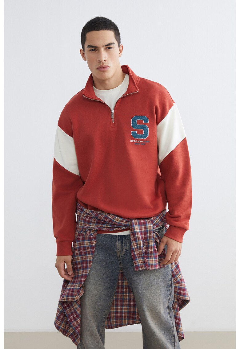 Bluza lejera de trening cu fenta cu fermoar - Rosu/Alb
