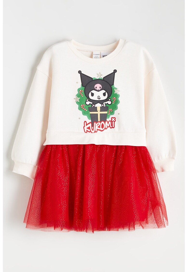 Rochie cu design 2-in-1 si imprimeu Kuromi - Rosu/Bej