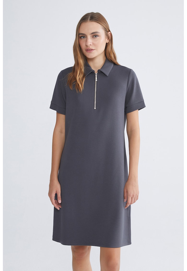 Rochie polo dreapta cu fenta cu fermoar - Gri inchis
