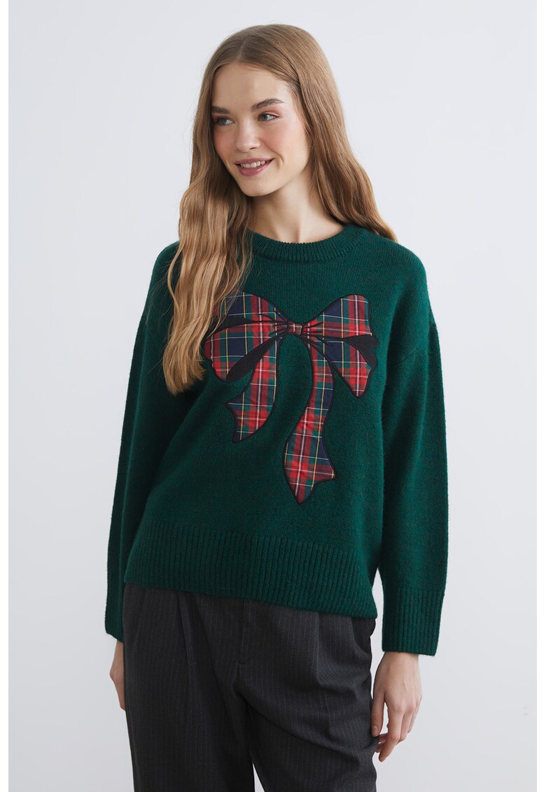 Pulover cu imprimeu cu funde - Rosu/Verde englez/Bleumarin