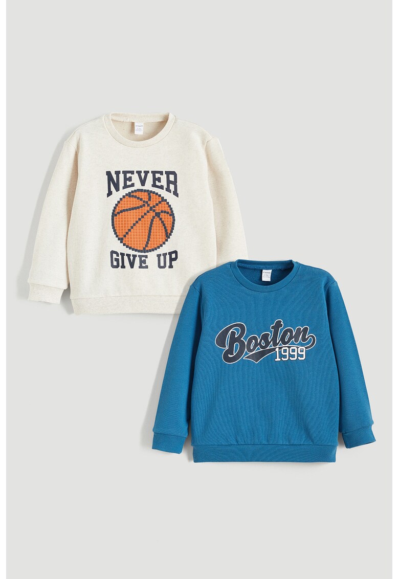 Set de bluze de trening cu imprimeu - 2 piese - Alb fildes/Portocaliu/Albastru