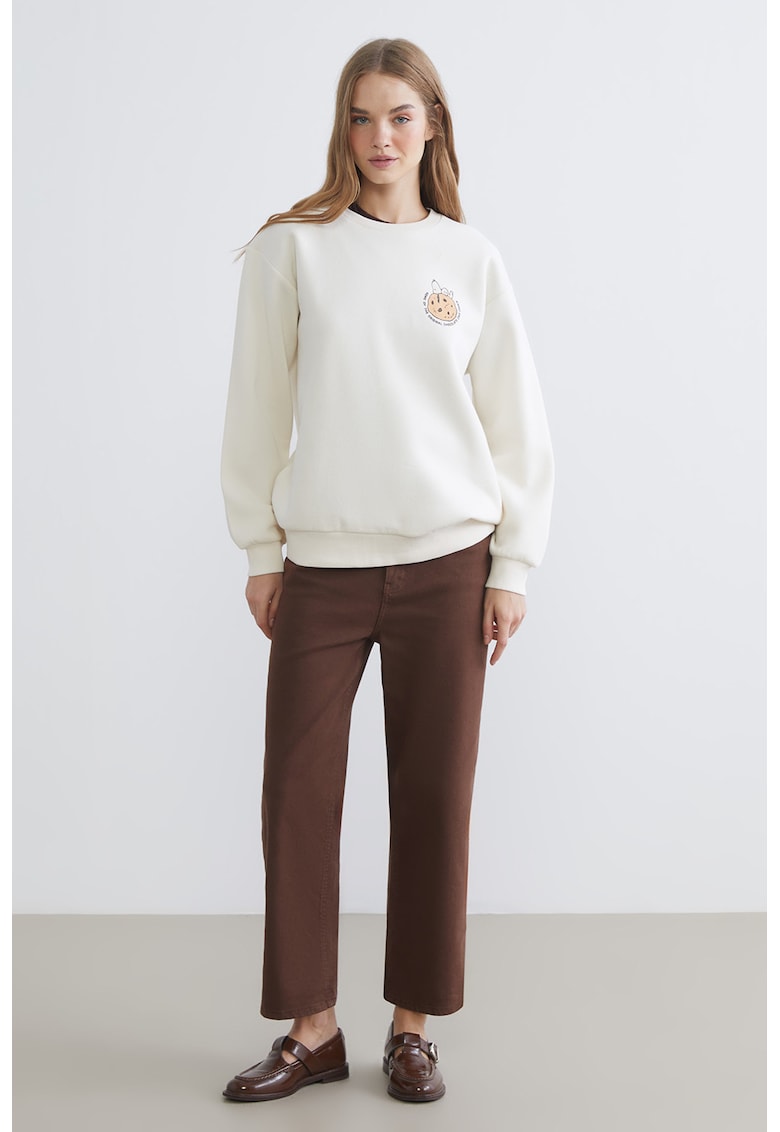 Bluza de trening cu imprimeu Snoopy pe partea din spate - Alb fildes/Negru