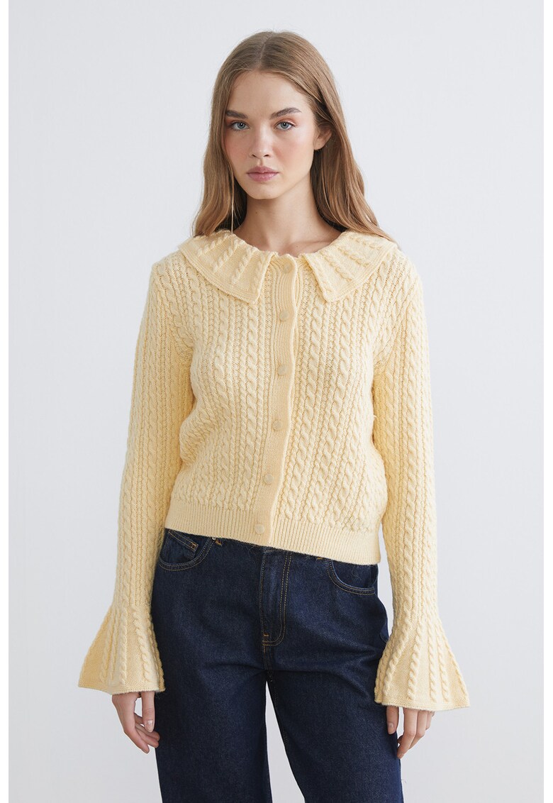 Cardigan tricotat cu maneci clopot - Bej