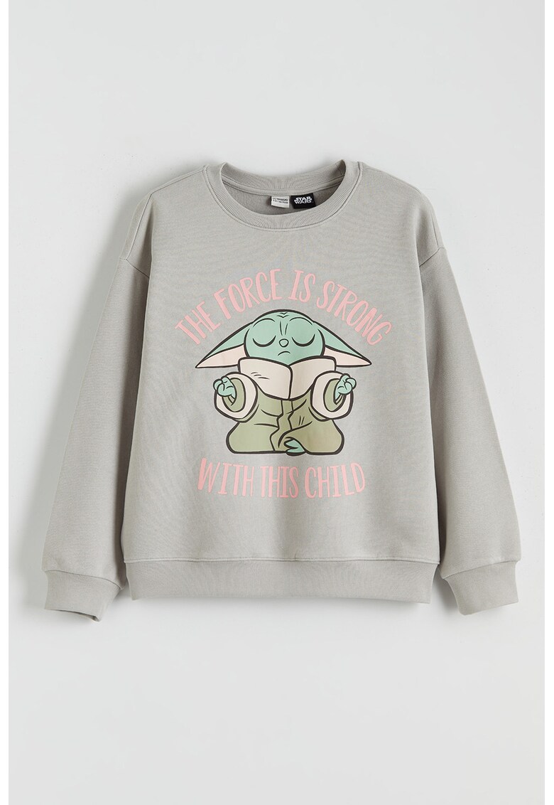 Bluza de trening din amestec de bumbac cu imprimeu Yoda - Roz pastel/Gri cenusiu/Verde sparanghel