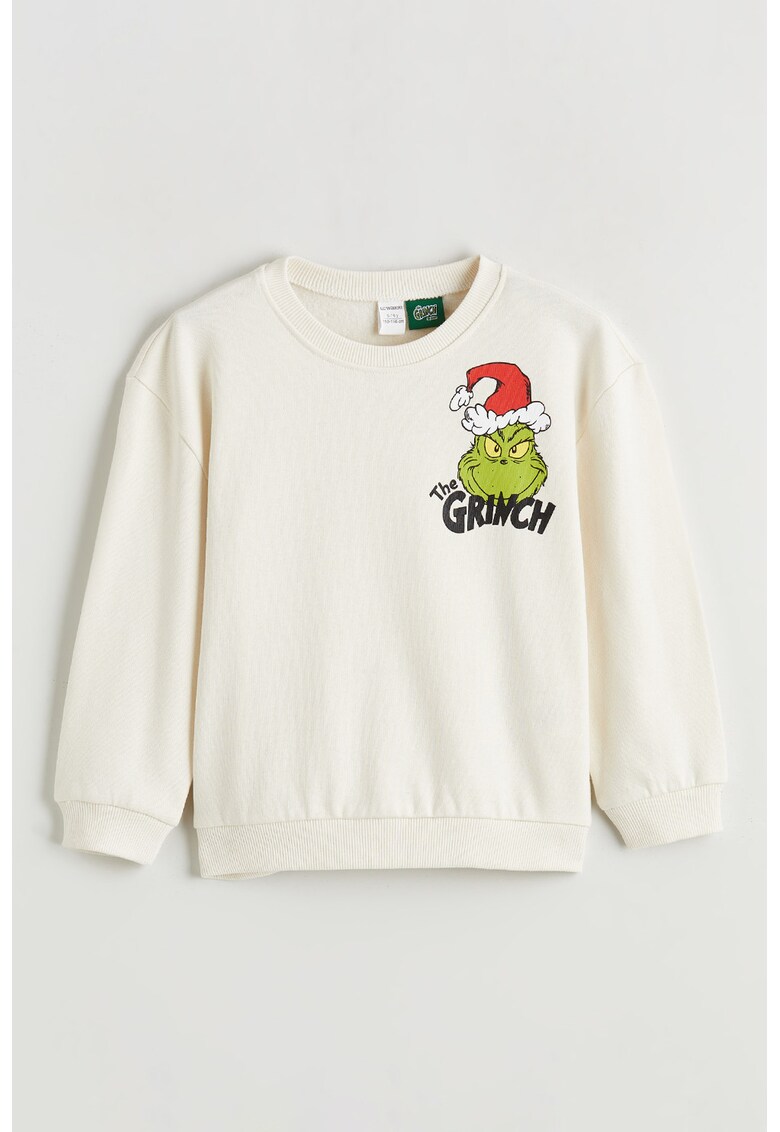 Bluza de trening din bumbac cu imprimeu tematic de Craciun - Alb fildes/Negru/Verde lime