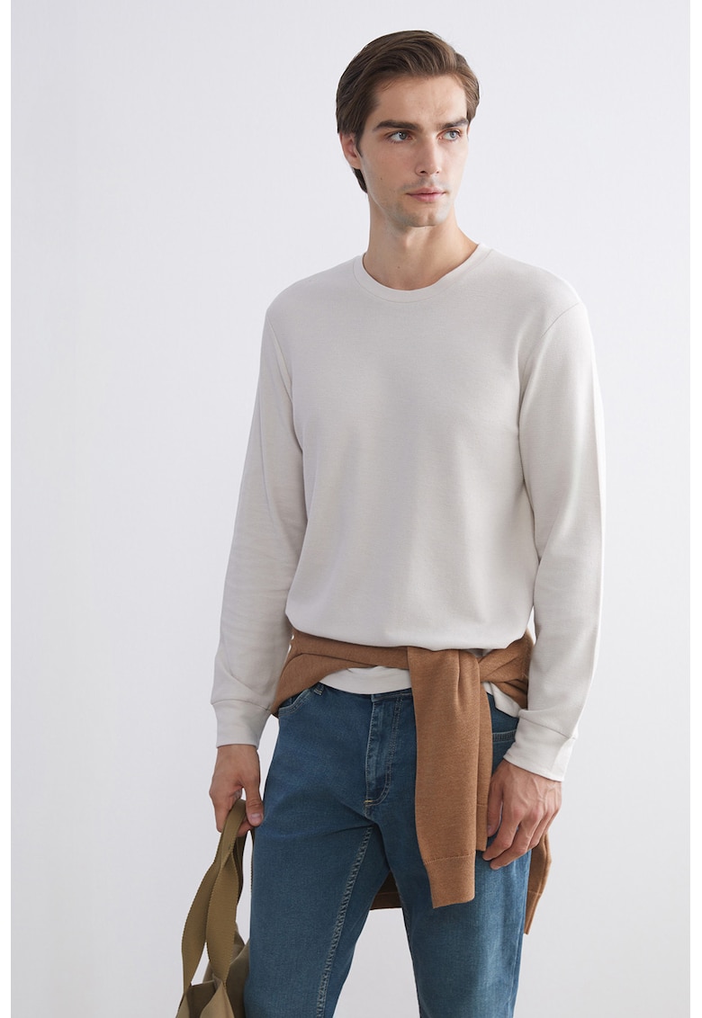 Bluza din amestec de bumbac cu decolteu la baza gatului - Roz pal