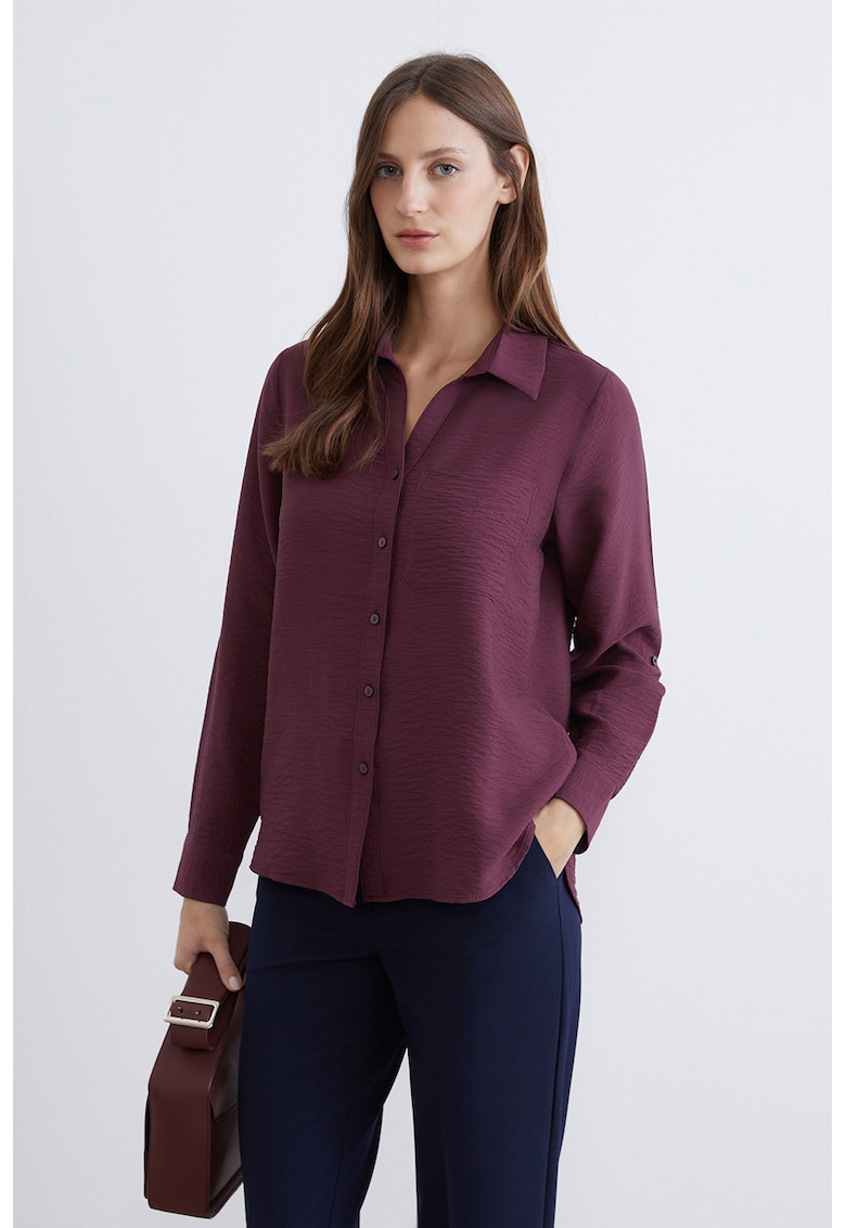 Camasa vaporoasa cu buzunar pe piept - Violet tyrian