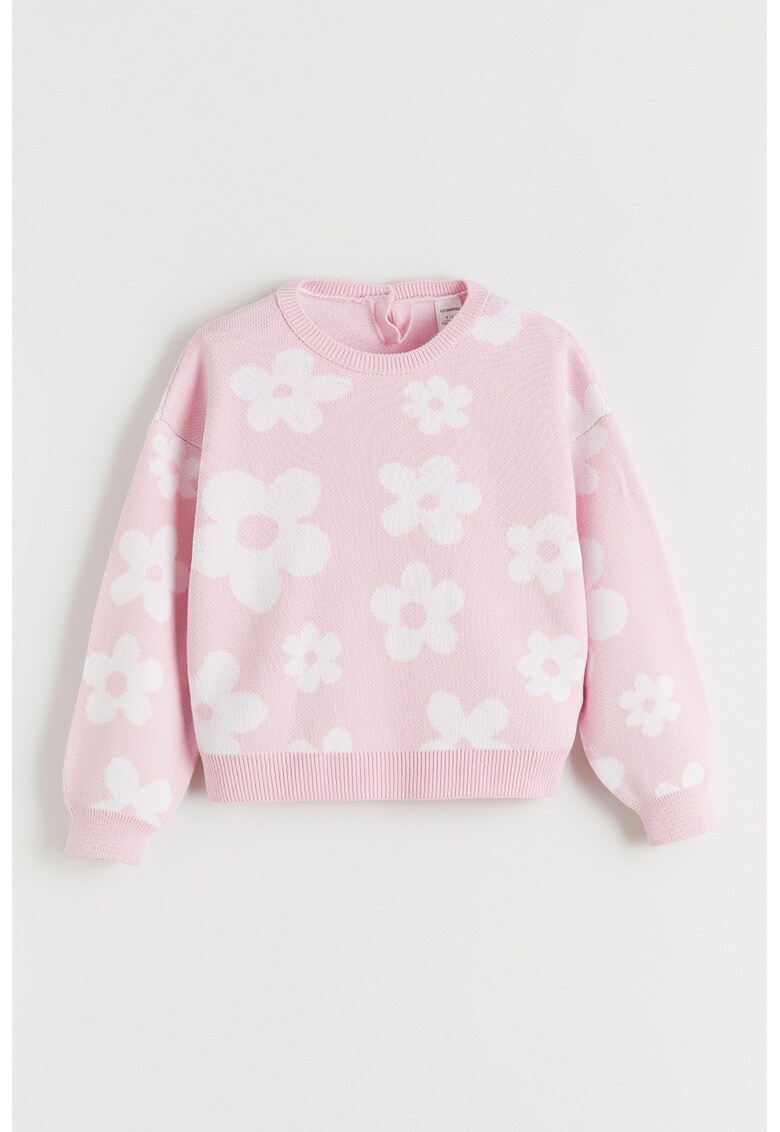 Pulover cu model floral - Alb/Roz pastel