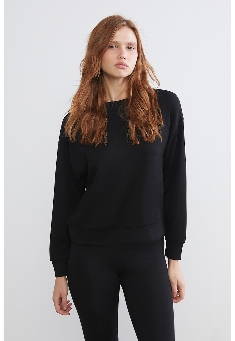 Bluza de trening cu decolteu la baza gatului si model uni - Negru