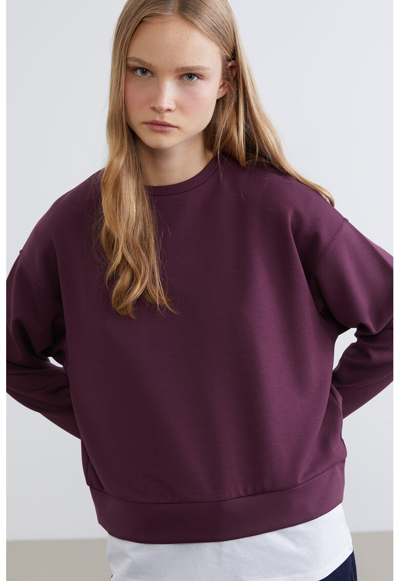 Bluza de trening cu decolteu la baza gatului si model uni - Violet tyrian